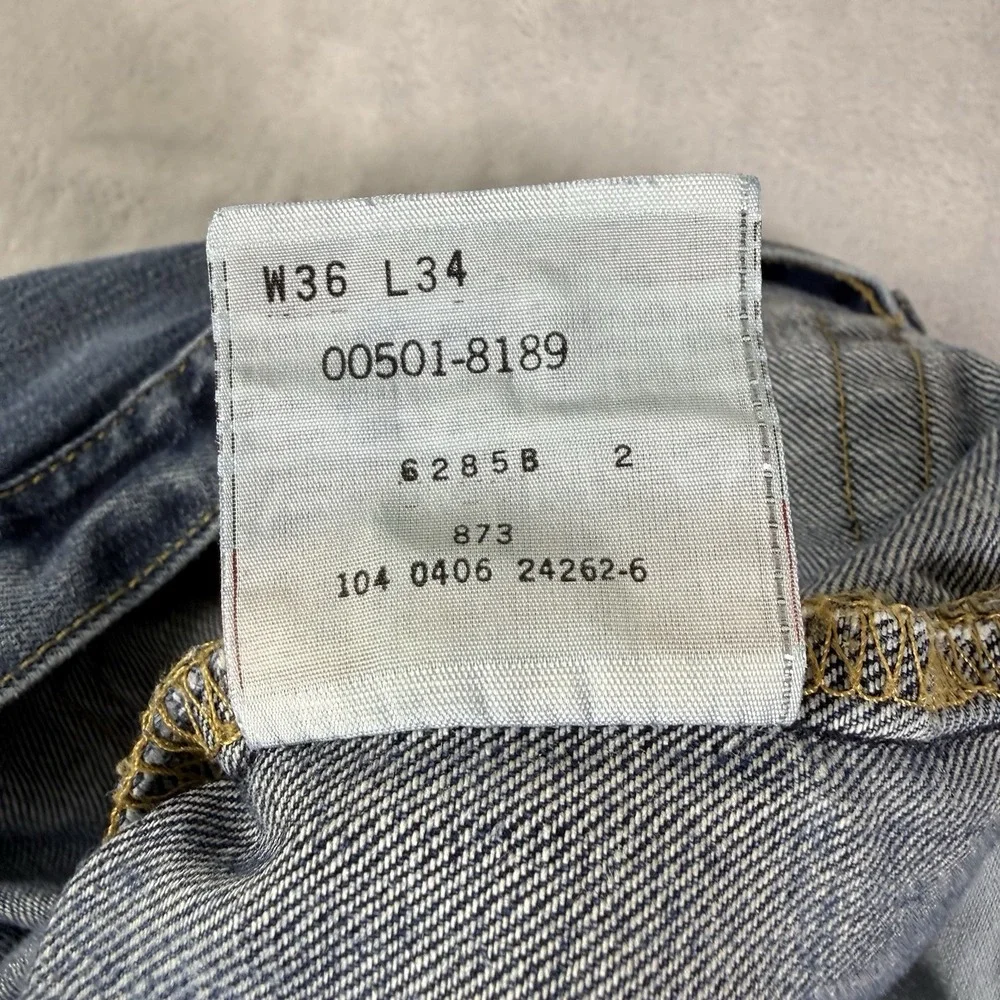 2000s Levis‎ 501 Jeans 36 x 34 Medium Wash Denim Button Fly Mexico Paper Tag